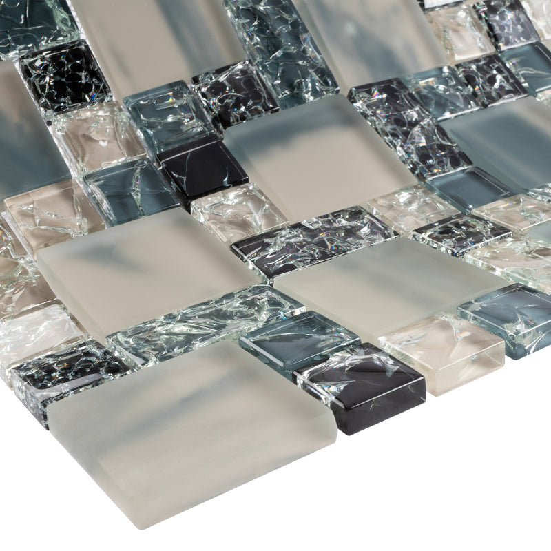 CES-04  Crackle Series - Ink Blue & White & Black Glass Mosaic Tile