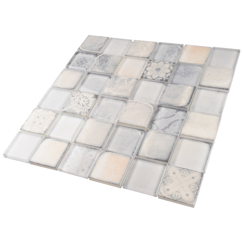 CRN-01  Classic Roman Soft White Glass Mosaic Tile