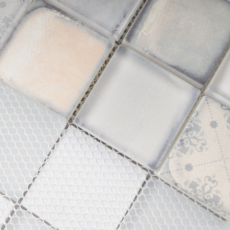 CRN-01  Classic Roman Soft White Glass Mosaic Tile