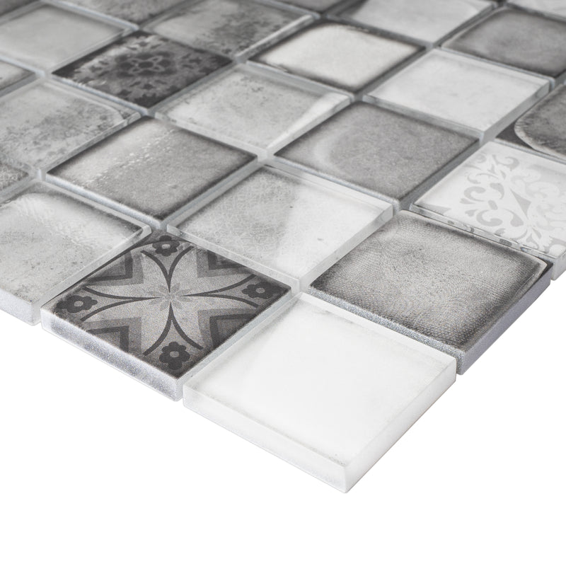 CRN-02  Classic Roman Gray Glass Mosaic Tile