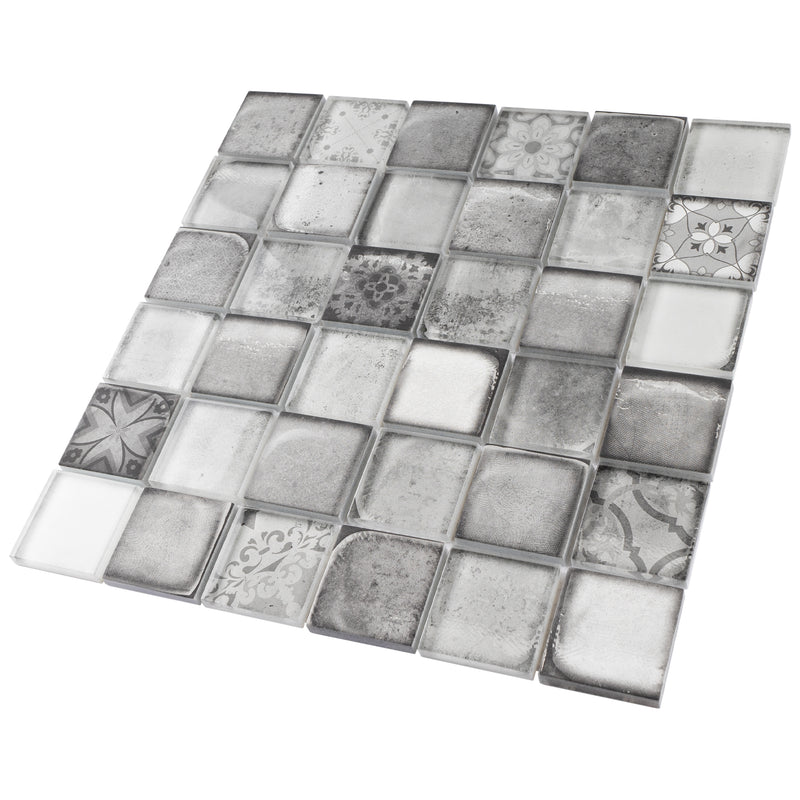 CRN-02  Classic Roman Gray Glass Mosaic Tile