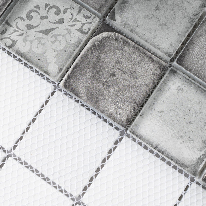 CRN-02  Classic Roman Gray Glass Mosaic Tile