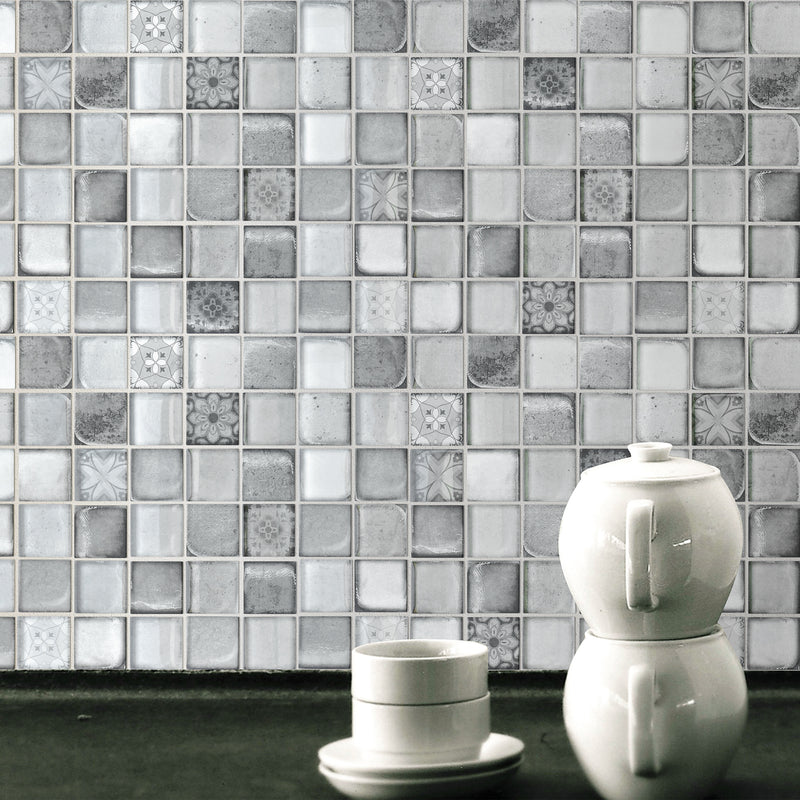 CRN-02  Classic Roman Gray Glass Mosaic Tile