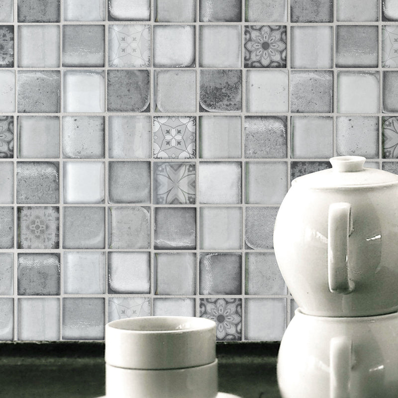 CRN-02  Classic Roman Gray Glass Mosaic Tile