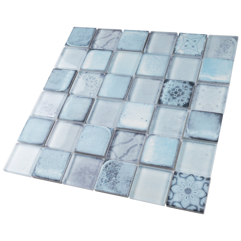 CRN-03  Classic Roman Sky Blue Glass Mosaic Tile