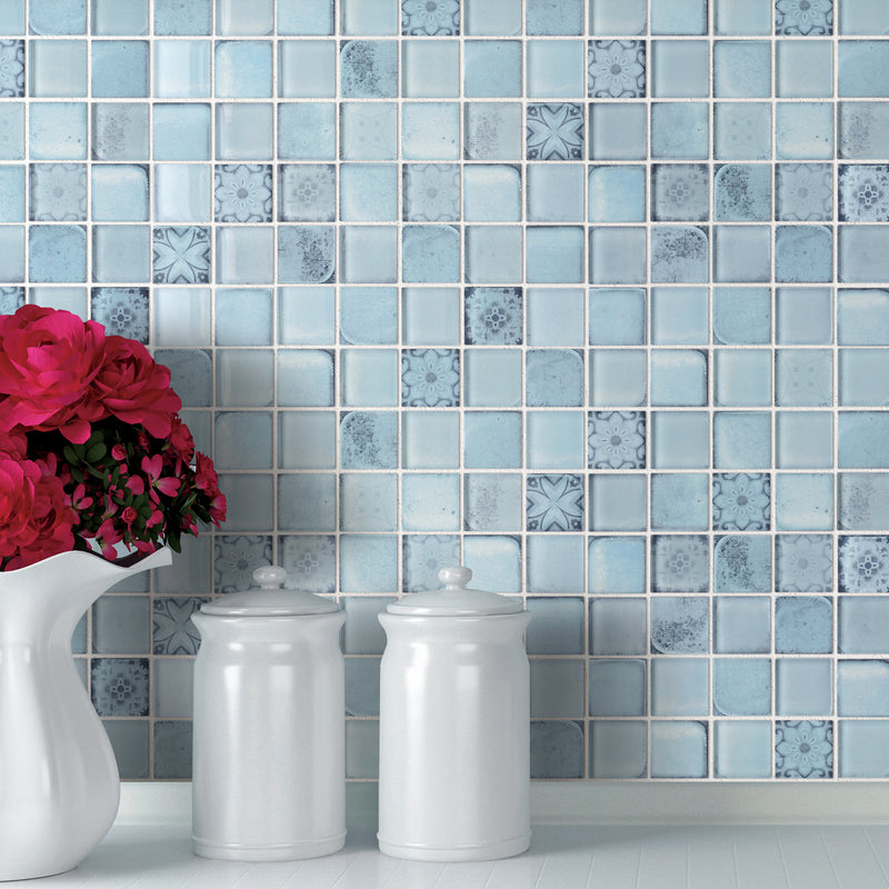 CRN-03  Classic Roman Sky Blue Glass Mosaic Tile