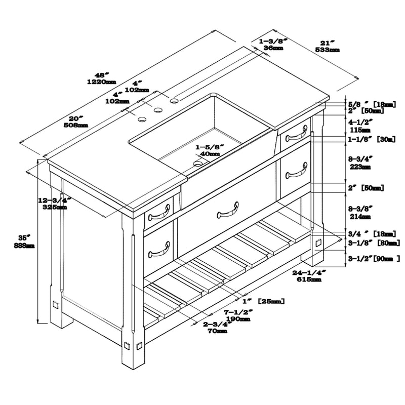 1915  48" Bathroom Vanity Cabinet Set