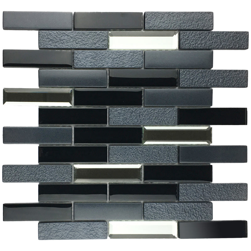 DKT-02  Mix Grey Black Metal Paint Effect Brick Glass Mosaic Tile