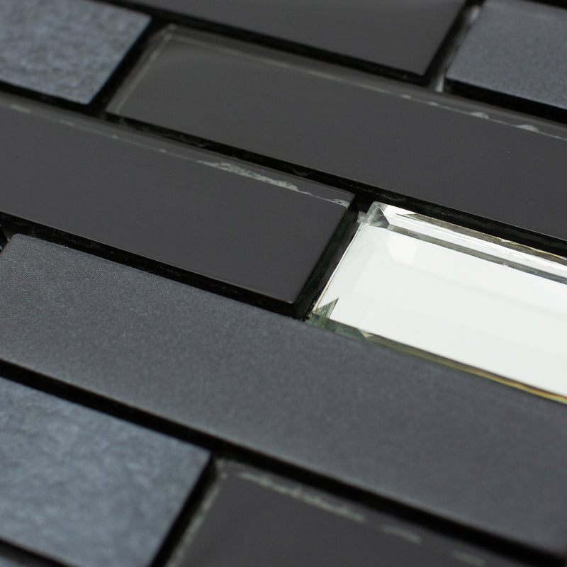 DKT-02  Mix Grey Black Metal Paint Effect Brick Glass Mosaic Tile