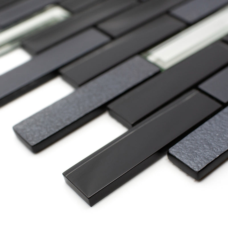 DKT-02  Mix Grey Black Metal Paint Effect Brick Glass Mosaic Tile