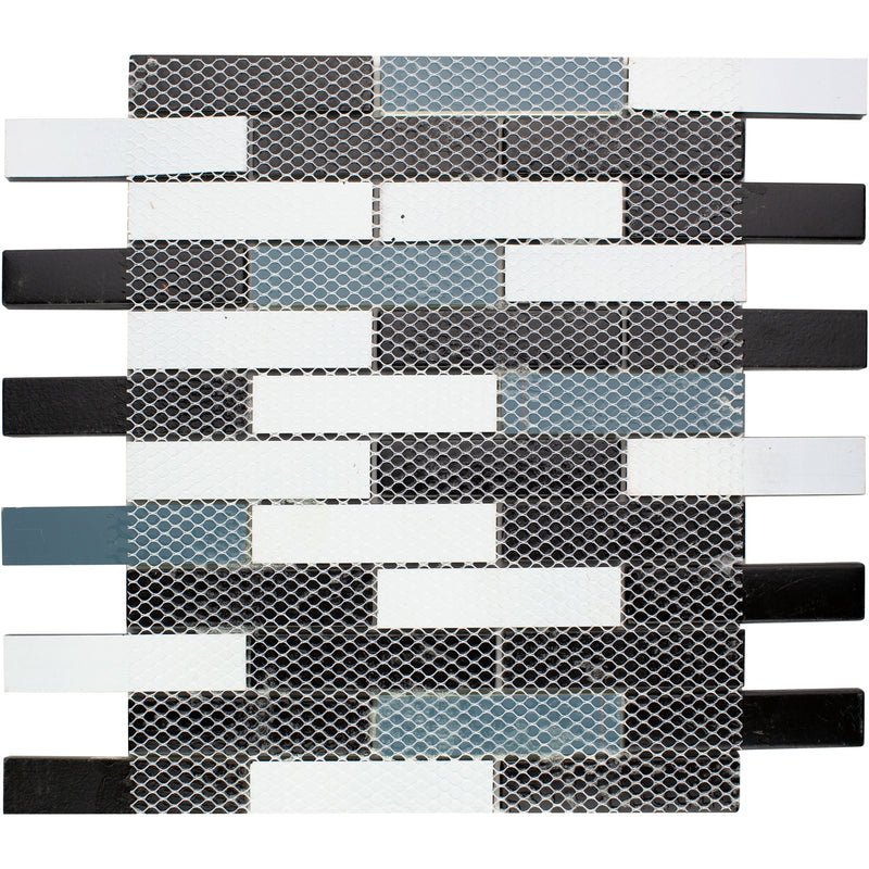 DKT-02  Mix Grey Black Metal Paint Effect Brick Glass Mosaic Tile