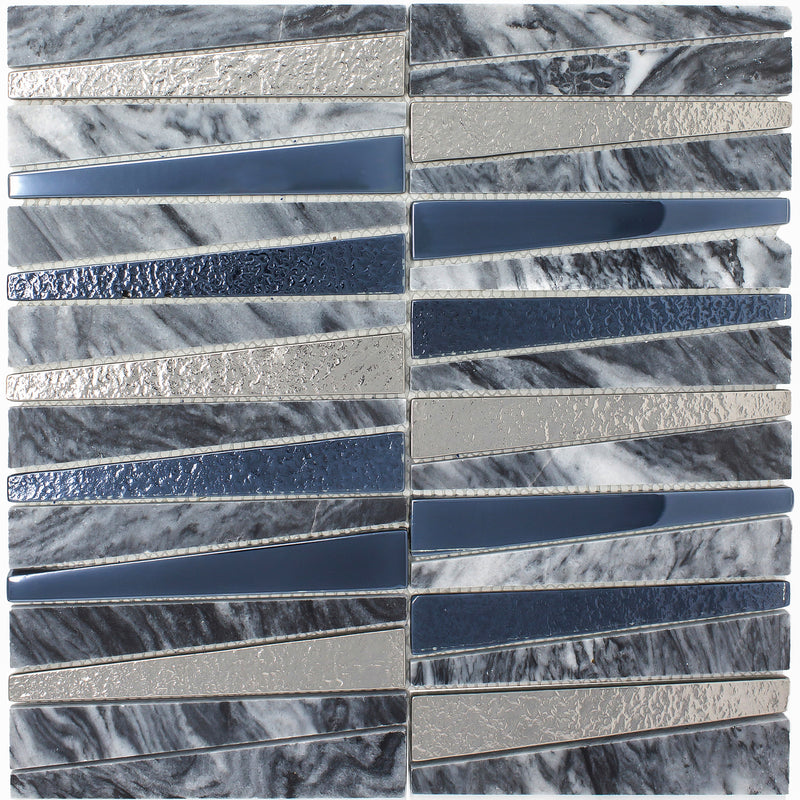DL-03   Irregular Triangle Cloud Grey Marble And Matallic Glass Mosaic Tile