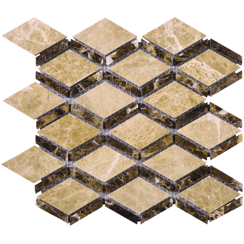 EMP-02  Space Grid - Cedar With Dynasty Border Mosaic Tile