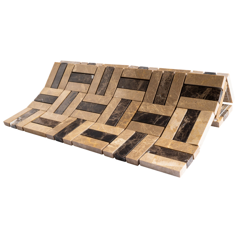 EMP-03  Emperador Series - Maze Crema Marfil And Dark Emperador Mosaic Tile