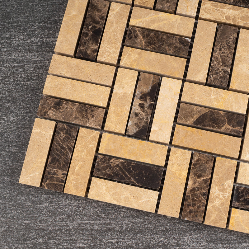 EMP-03  Emperador Series - Maze Crema Marfil And Dark Emperador Mosaic Tile