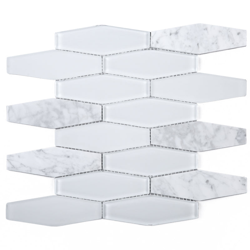 FN-01  Holy Trail - White Carrara With White Glass Mosaic Tile