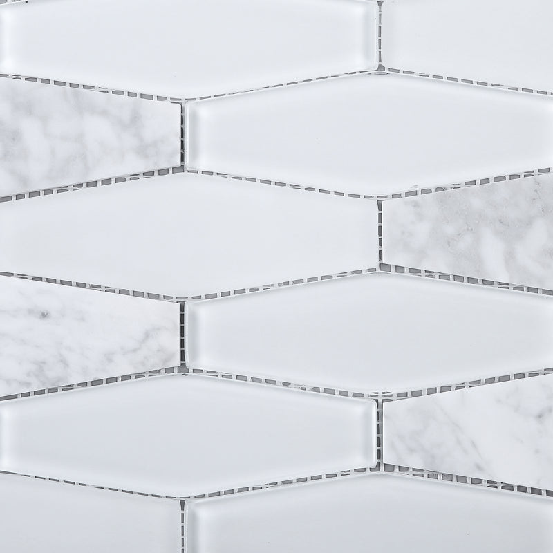FN-01  Holy Trail - White Carrara With White Glass Mosaic Tile