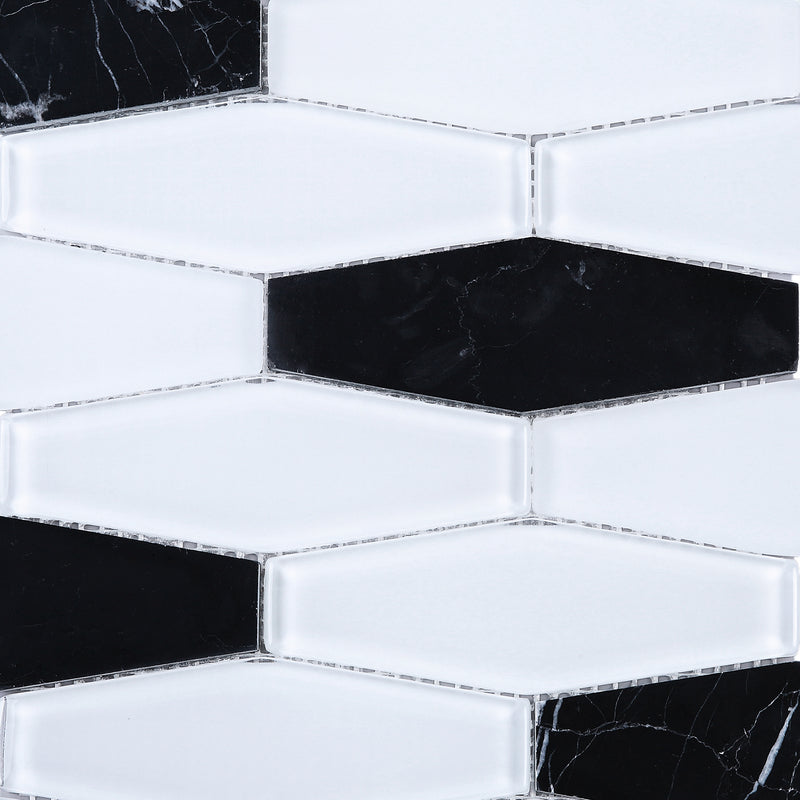 FN-03  Sky Fall - Black Marquina With White Glass Mosaic Tile