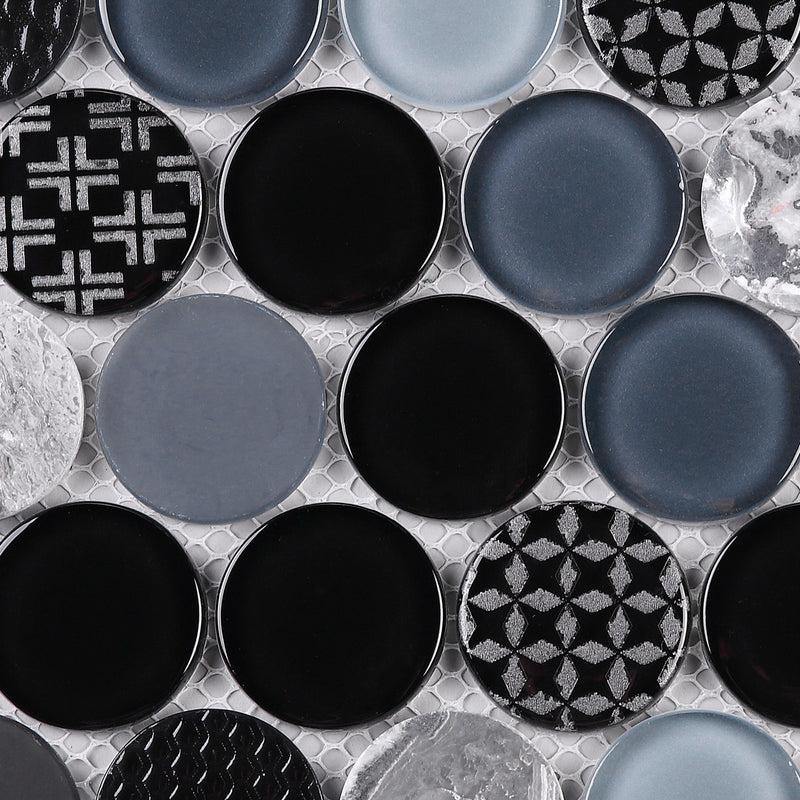 FUDO-02  Exterior Circle - Grey Stone With Black & Grey Glass Mosaic Tile