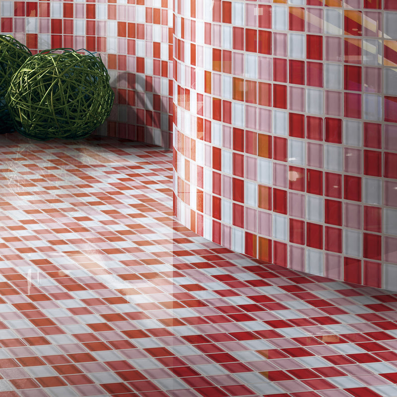 GEM-07  Glare Series - Maple - Red Glass Mosaic Tile