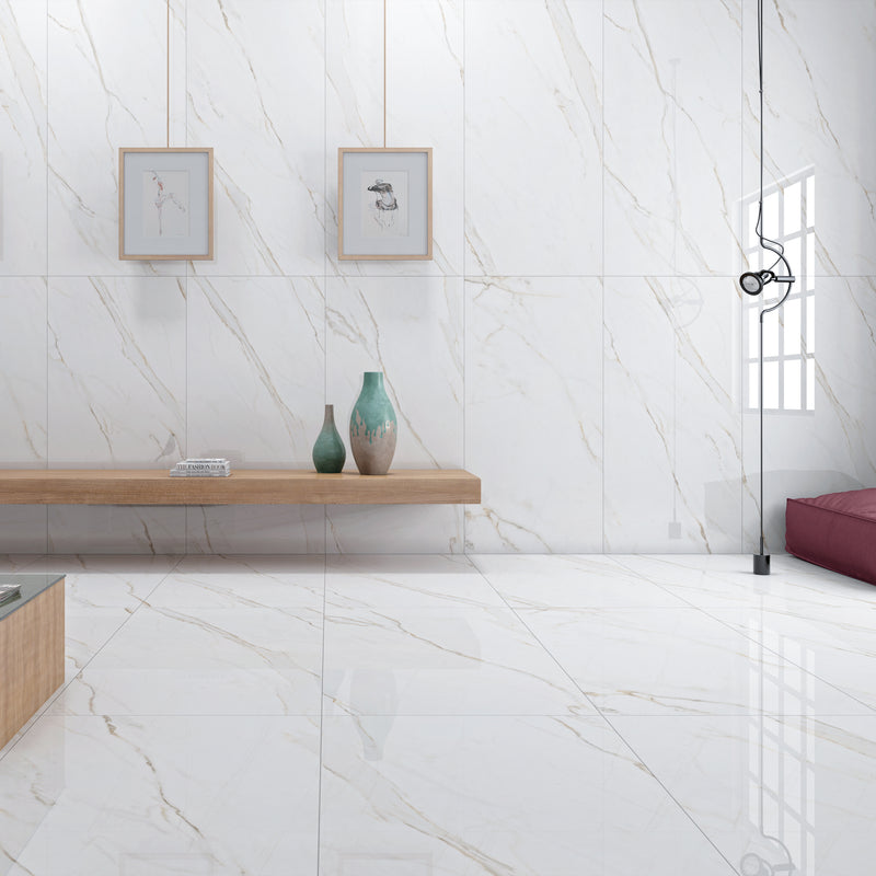 NATURAL DELUXE  Golden White Marble Look Polished Porcelain Tile 18"x36" Wall & Floor