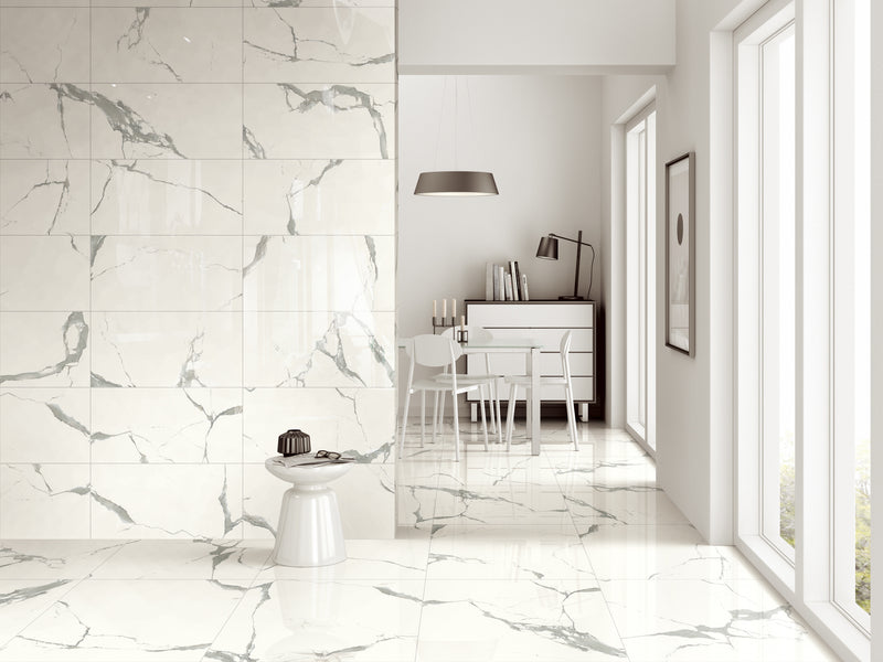 NATURAL SERIES  Calacatta White Polished/Matte Porcelain Tile 12"x24",24"x24" Wall & Floor