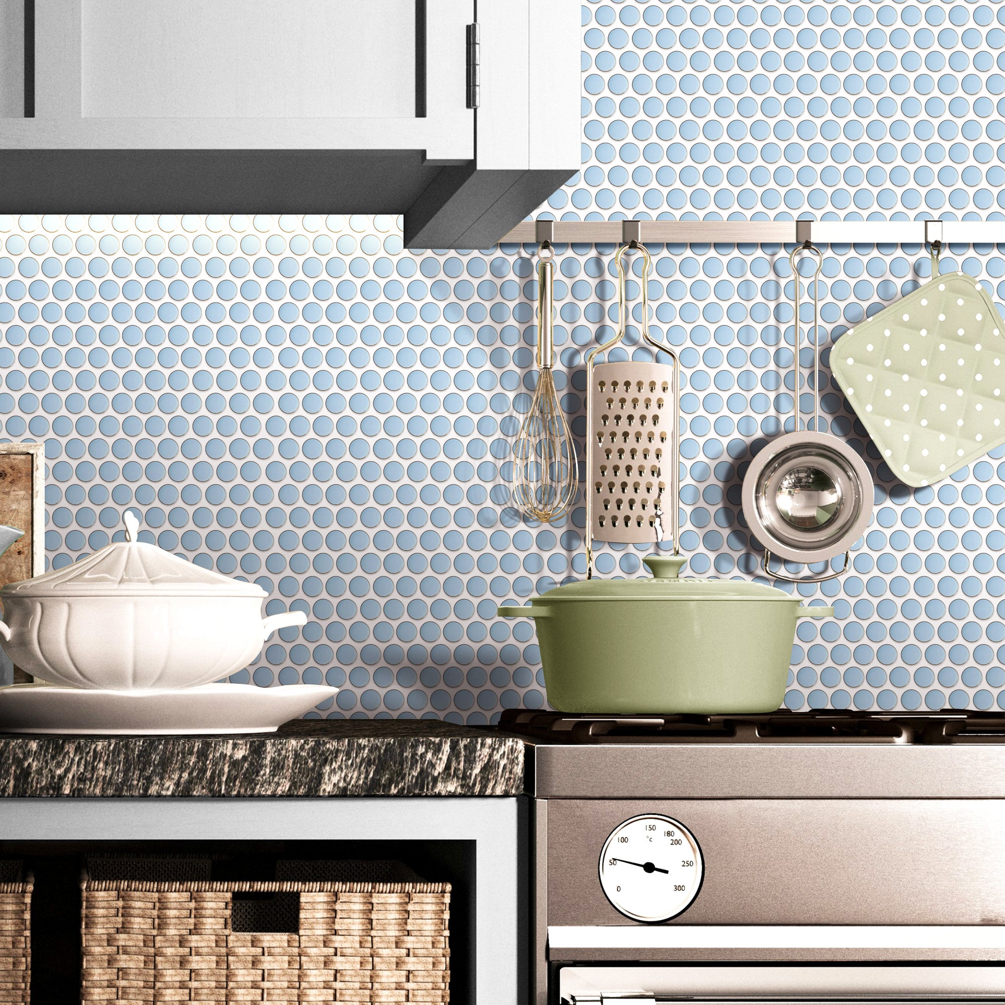 JAPM103 Reactive Glazed Polished Porcelain Penny Round Mosaic Tile