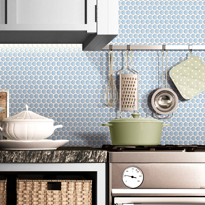 JAPM103  Reactive Glazed Polished Porcelain Penny Round Mosaic Tile