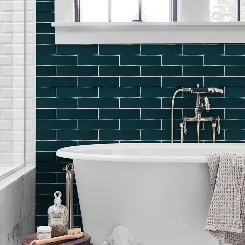 KEZMA  3"x12" Ceramic Subway Wall Tile - Petroleo Blue
