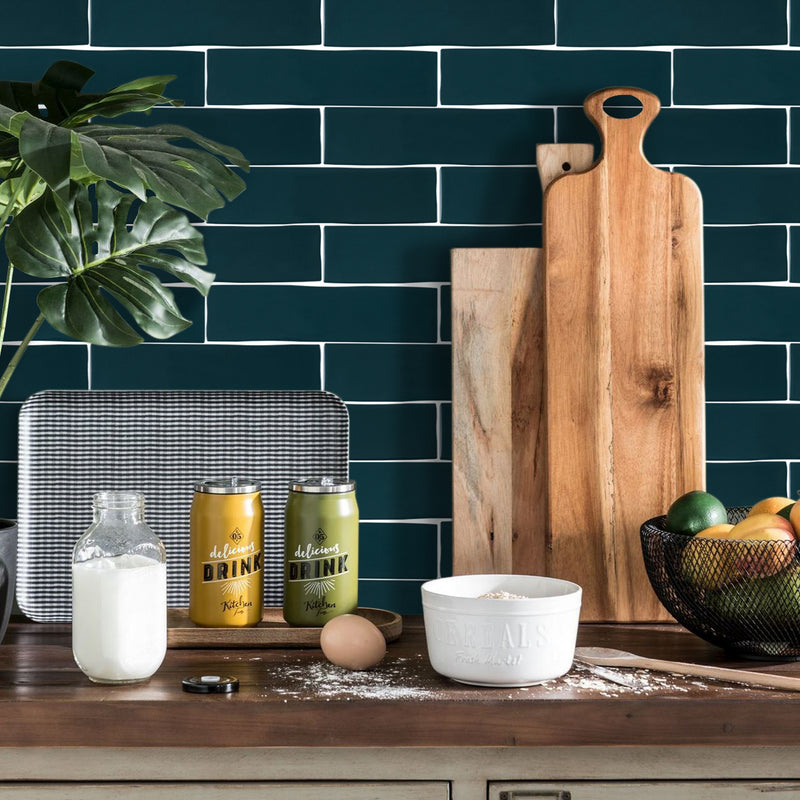 KEZMA  3"x12" Ceramic Subway Wall Tile - Petroleo Blue