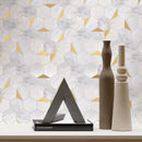 NBG-01  Natural Bianco Series - 3" Orion Hexagon White And Gold  Marble Mosaic Tile