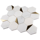 NBG-01  Natural Bianco Series - 3" Orion Hexagon White And Gold  Marble Mosaic Tile