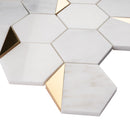 NBG-01  Natural Bianco Series - 3" Orion Hexagon White And Gold  Marble Mosaic Tile