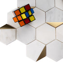 NBG-01  Natural Bianco Series - 3" Orion Hexagon White And Gold  Marble Mosaic Tile