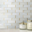 NBG-02  Natural Bianco Series - 2"X 6" Subway Tile White And Gold  Marble Mosaic Tile