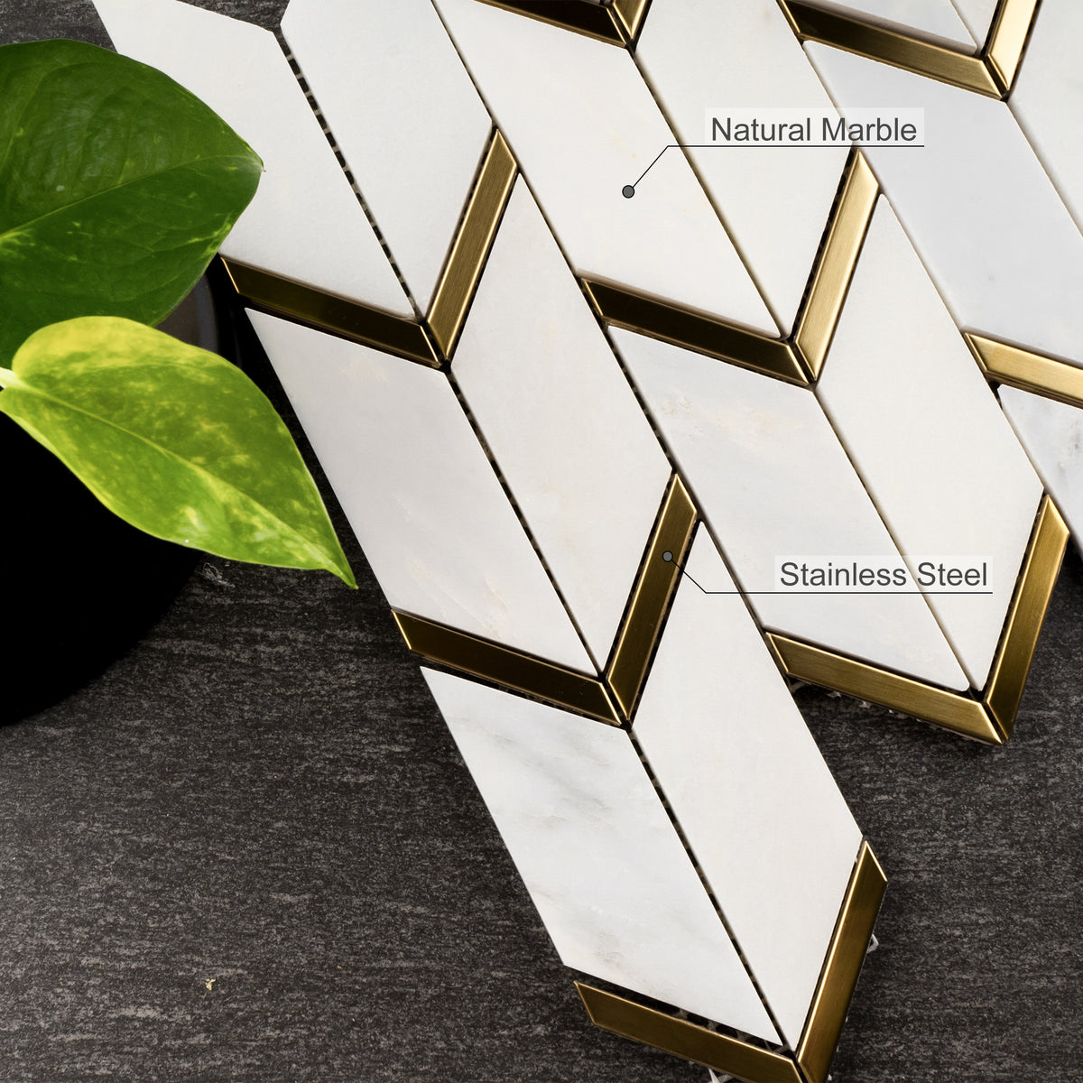NBG-03 Natural Bianco Series - Chevron White And Gold Marble