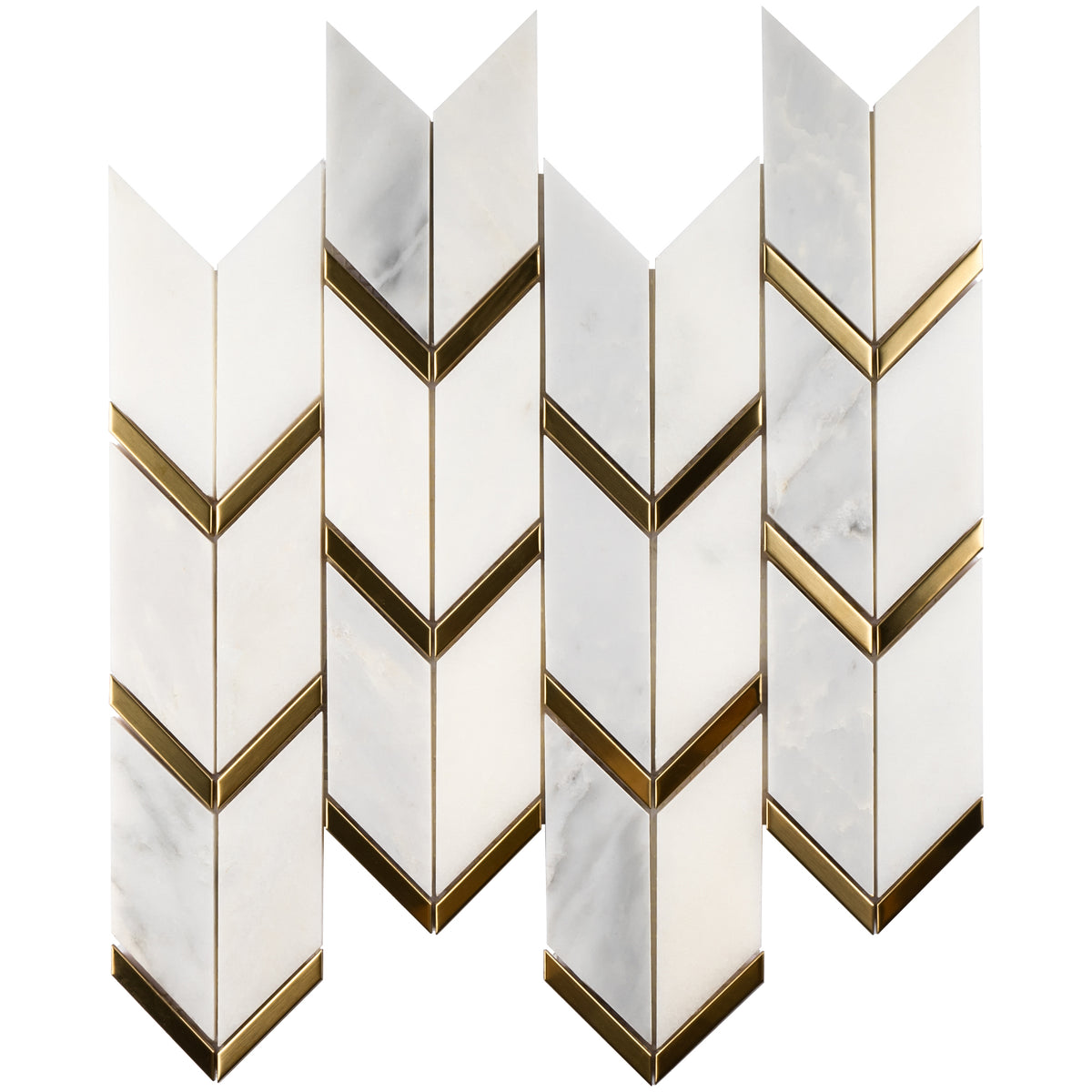 NBG-03 Natural Bianco Series - Chevron White And Gold Marble Mosaic Ti