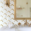 NBG-03  Natural Bianco Series - Chevron White And Gold  Marble Mosaic Tile