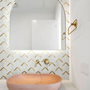 NBG-03  Natural Bianco Series - Chevron White And Gold  Marble Mosaic Tile
