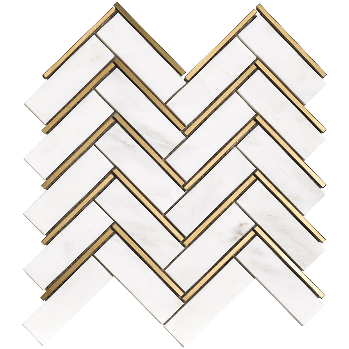 NBG-04 Natural Bianco Series - Herringbone White And Gold Marble Mosai