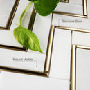 NBG-04  Natural Bianco Series - Herringbone White And Gold  Marble Mosaic Tile