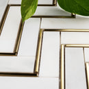 NBG-04  Natural Bianco Series - Herringbone White And Gold  Marble Mosaic Tile