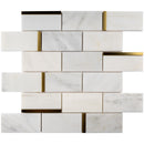 NBG-05  Natural Bianco Series - 2 In. X 4 In. Subway White And Gold  Marble Mosaic Tile