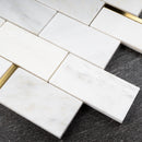 NBG-05  Natural Bianco Series - 2 In. X 4 In. Subway White And Gold  Marble Mosaic Tile