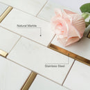 NBG-05  Natural Bianco Series - 2 In. X 4 In. Subway White And Gold  Marble Mosaic Tile