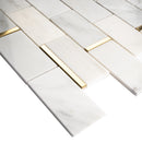 NBG-05  Natural Bianco Series - 2 In. X 4 In. Subway White And Gold  Marble Mosaic Tile