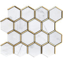 NBG-06  Natural Bianco Series - 3 In. Honeycomb Hexagon White And Gold  Marble Mosaic Tile