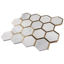 NBG-06  Natural Bianco Series - 3 In. Honeycomb Hexagon White And Gold  Marble Mosaic Tile