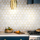 NBG-06  Natural Bianco Series - 3 In. Honeycomb Hexagon White And Gold  Marble Mosaic Tile