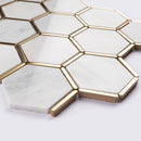 NBG-06  Natural Bianco Series - 3 In. Honeycomb Hexagon White And Gold  Marble Mosaic Tile